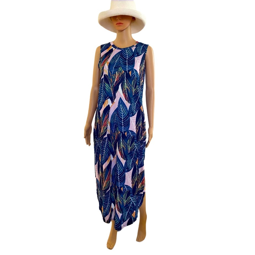 ANRABESS Tropical Leaves Print Lounging Sheath Dress Size S